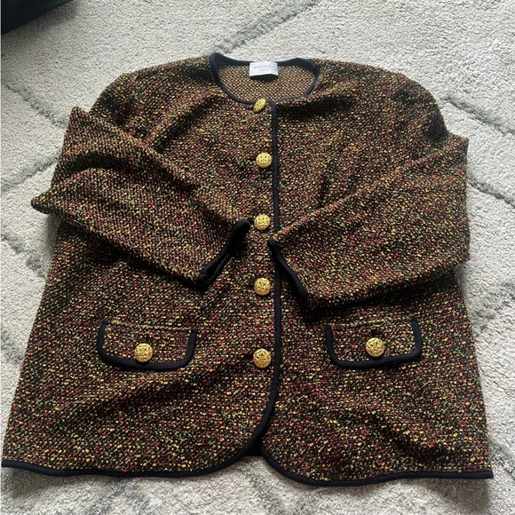 Stizzoli blazer wool knit blazer black yellow red green gold buttons 58 / XL - Picture 4 of 10